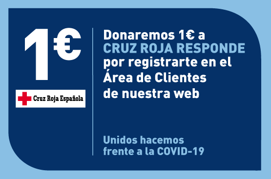 Cartel de colaboración con Cruz Roja en la que donara 1 € por registrarse en el área de clientes.